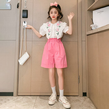 萌菲思大童女装夏季套装新款2023女童夏装时尚小学生女孩衣服衬衫两件