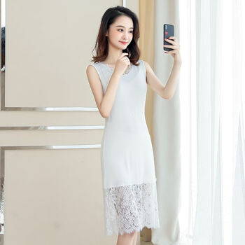 肯昔性感无袖连衣裙春夏外穿显瘦吊带裙蕾丝中长款打底背心裙女夏白色