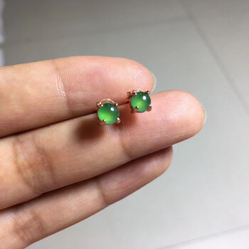 菩香阁简约翡翠耳饰女阳绿小蛋面冰种a货缅甸玉石s925银镀18k金镶嵌
