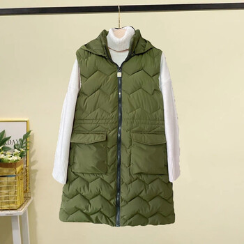 wsng棉马甲女秋冬韩版新款中长款外套女宽松加厚棉衣马夹军绿色4xl