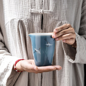 领艺仙鹤公道杯陶瓷中式大号茶海单个家用小型分茶功夫茶具配件 仙鹤公道杯