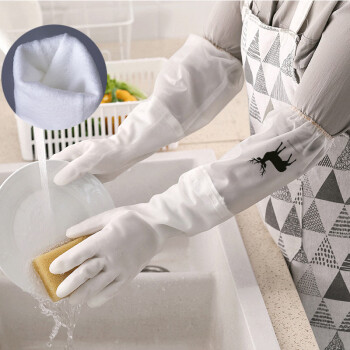 洗碗手套加绒女橡胶胶皮家务清洁厨房手套洗衣服用防水 2双束口加绒（均码图案随机）
