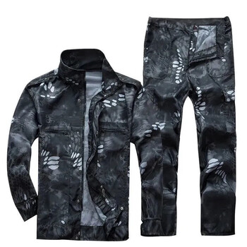蟒纹迷彩户外套装春秋冬季耐磨透气劳保工作服作训服特种兵野战服 黑