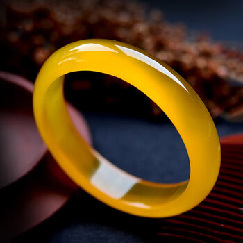 吉裕  巴西冰种黄玉髓手镯女式 15mm中宽冰黄玛瑙玉镯民族风天然玉石