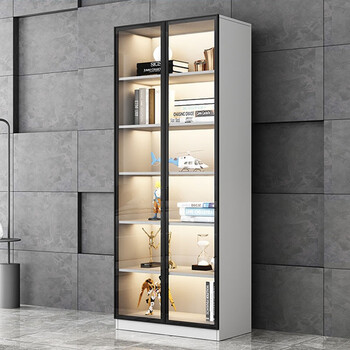 书柜书架玻璃实木书柜 防尘置物架储物柜子 客厅落地展示柜 现代玻璃