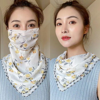 新品防晒丝巾护脖子防晒面纱遮脸丝巾女雪纺护脸两用夏薄款挂耳围脖套