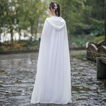 fobn汉服斗篷红色披风薄款外披女装沙漠旅游拍照披肩古装雪纺 白色有