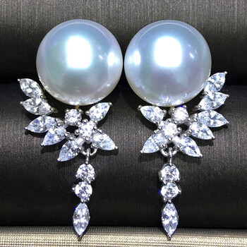 qiq珠宝澳洲海水珍珠耳钉耳坠18k金镶马眼钻石豪华大气定制款式101