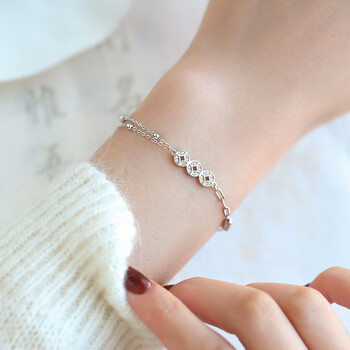 世奇皓铜钱手链女925银国风女士手串手圈520情人节礼物送女精美礼盒