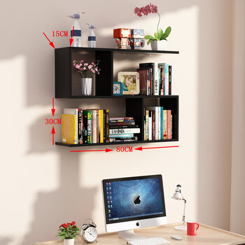 战宏隔板挂墙上置物架子背景墙面书架墙壁柜墙体展示架木板现代黑胡桃