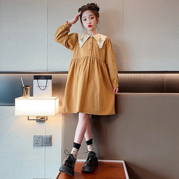 靓曼格童装女童连衣裙春装新款911岁儿童春季衬衫裙12岁女孩长袖裙子