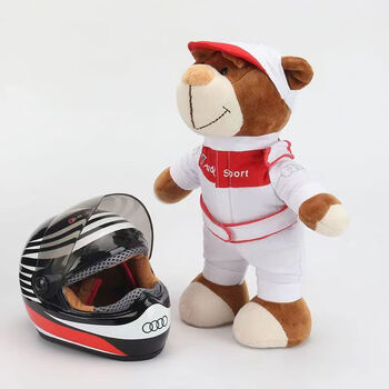 肇速 机车玩偶拉力熊戴帽玩偶头盔毛绒小熊摩托车尾箱装 奥迪头盔