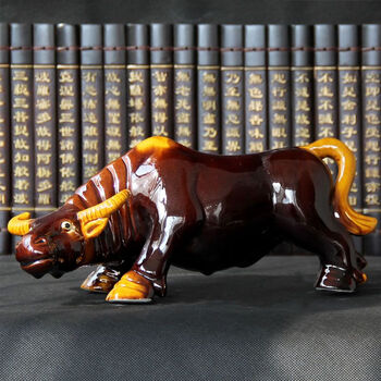 山头林村唐三彩陶瓷牛生肖黄牛水牛卧牛卫生间缺角摆件工艺礼品家居