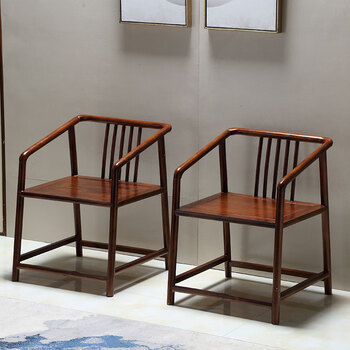 施韵令式实木主人靠背椅仿古月牙靠背椅子桌花木.