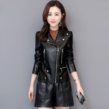 女士皮衣女短款pu皮夹克女皮衣外套女春秋季装韩版机车修身外套 黑色