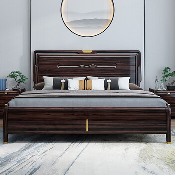 豹点乌金木床新中式实木床18米主卧乌金檀木双人大床约15米婚床轻奢床