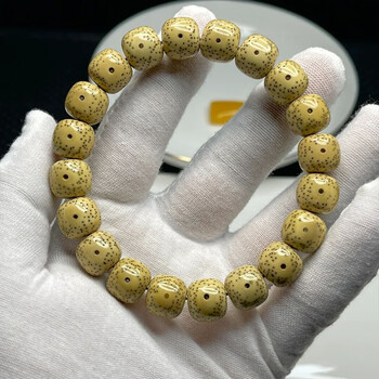 周定福大福海南毛感料黄金籽星月菩提子单圈手串文玩新月菩提手链男