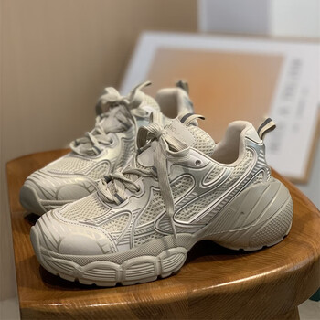 他程百丽老爹鞋女秋季网面2023新款女鞋韩版休闲运动鞋女款跑步鞋香槟