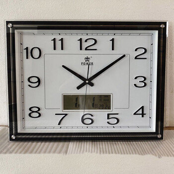 power霸王钟表客厅石英钟quartz挂钟大尺寸电子万年历钟现代时尚日历