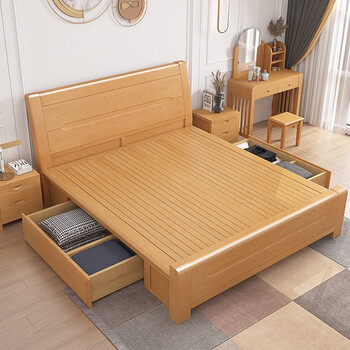 曲巧 榉木床 实木床现代中式双人床大床主卧婚床原木家具 1.