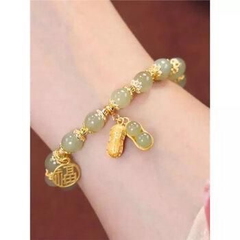 aeteey金镶玉花生手链和田玉2023年新款潮网红手镯女轻奢金福牌定