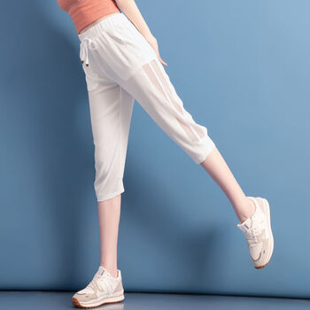 绯汶白色网纱裤子女夏季薄款七分裤女休闲运动裤宽松速干冰丝裤哈伦裤
