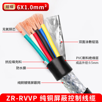 迪克狼（DIKELANG）铜屏蔽线RVVP6芯7芯8芯10芯12芯0.3 0.50.75音频控制信 屏蔽线6芯X1平方1米价