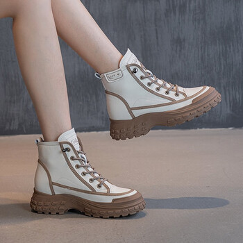 谛豪诺休闲鞋女秋款厚底高帮鞋舒适软底棕色34