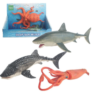 magqoo海洋玩具动物模型关节可动鲨鱼八爪鱼儿童礼物 海洋动物开窗盒4款