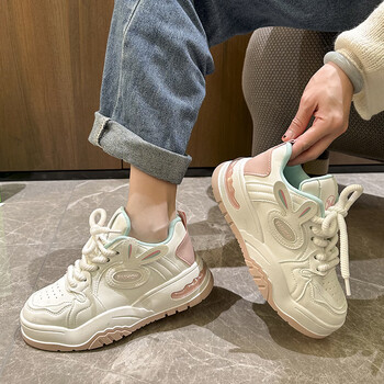 361断码网红火老爹鞋女2023秋冬季新款厚底百搭时尚拼色休闲运动板白