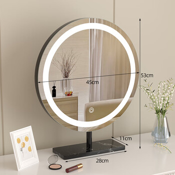 公馆台式桌面led灯梳妆镜网红轻奢补光化妆镜卧室现代简约梳妆台镜子