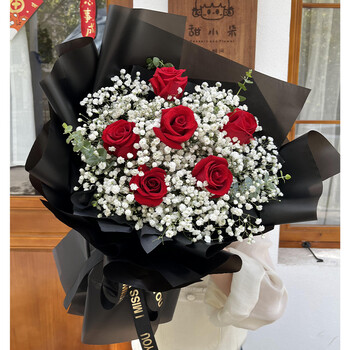 爱在此刻鲜花速递红玫瑰满天星花束生日礼物送全国花店同城配送