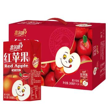 惠尔康红苹果汁饮料黄金桃味饮品80后怀旧饮料248ml24盒整箱儿时红盒