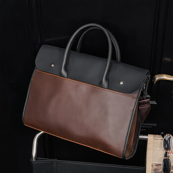 酷奇袋鼠复古翻盖时尚男士横款手提包皮质出差单肩文件电脑包休闲公文