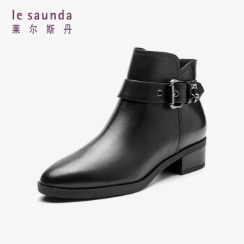 莱尔斯丹  秋冬女鞋商场同款时尚简约圆头搭扣低跟短靴女靴LS AT34806 黑色 BKL 37