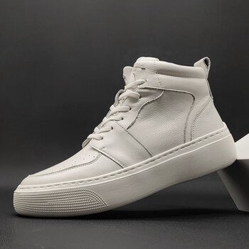 欧洲站原创aj白鞋男款潮鞋牛皮鞋子百搭高帮鞋男生休闲板鞋欧洲站男鞋