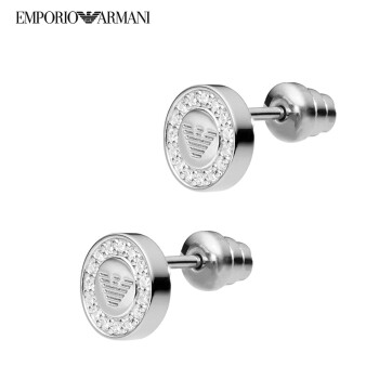 阿玛尼（EmporioArmani） 女士耳钉圆形镶钻鹰标银色耳钉 送女友礼物 节日礼物EG3053040 银色