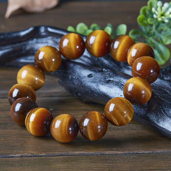 黄虎眼石手串男女款虎睛石情侣手链木变石水晶手饰收藏级16mm