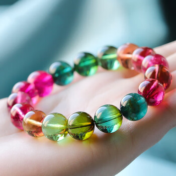 drod天然碧玺手链女圆珠单圈彩虹糖果西瓜碧粉碧手串高端水晶购买请