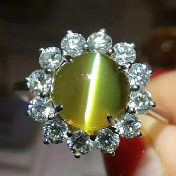 皇家矿工金绿猫眼石戒指珠宝首饰彩宝18k金镶钻金重36克主石445ct