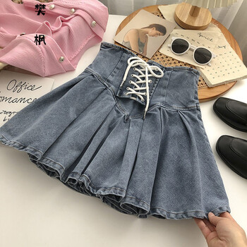 韩宇烟然迷你超短裙性感包臀齐小短裙露底防走光百褶裙牛仔短裙a字