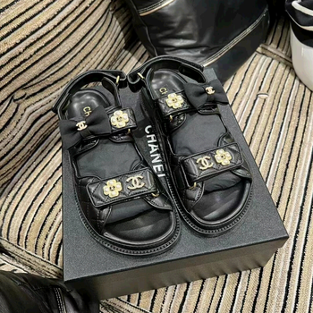香奈儿(chanel)女鞋凉鞋山茶花魔术贴沙滩鞋套趾拖鞋时尚水钻送礼礼物