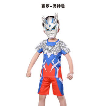 夏季赛罗奥特曼衣服短袖套装儿童美国队长蜘蛛侠套装短袖短裤男孩赛罗