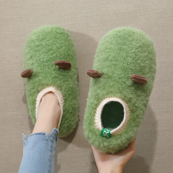 安尚芬棉拖鞋男女士冬季家居保暖防滑厚底室内外情侣拖鞋绿色3637适合