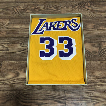 nikenba刺绣版 湖人队33天勾贾巴尔球衣13张伯伦复古刺绣经典黄色