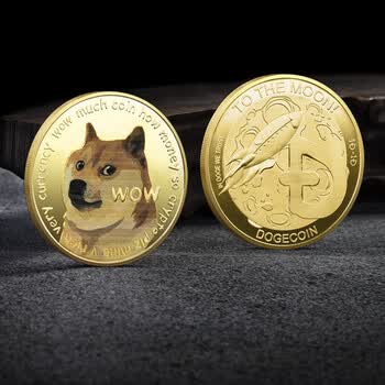 币实物dogecoin纪念章镀金纪念品马斯克金币吉祥物硬币 彩印火箭金色