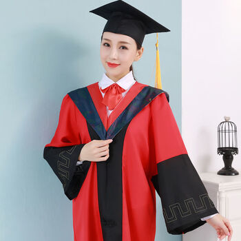 毕业毕业典礼服装学位服文理工科垂布学位帽学士服 红色军科(普通) s