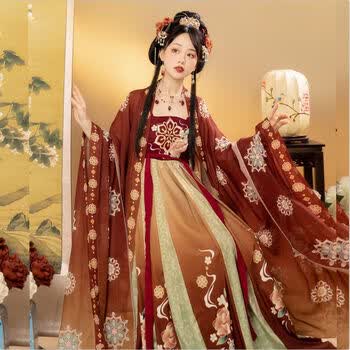 淳骏龙母汉服慕华拾春归女大袖衫唐制刺绣诃子裙超仙春夏套装酒红色