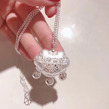 镶思玉 婴儿儿童银项链蓝百福吉祥锁包新生宝宝双鱼长命富贵 长命富贵