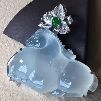 玉佳佳 翡翠高冰马上有钱吊坠 18k金镶嵌缅甸a货翡翠送礼生日礼物女款